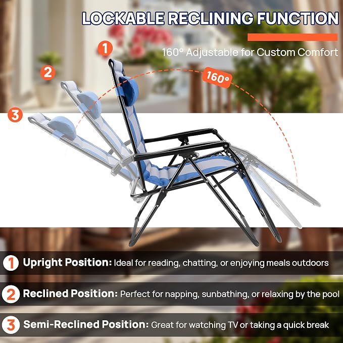 Alpen Zero Gravity Chair, Portable Padded Patio Chairs for Outdoor Camping | Portable Padded Patio Chair with Foldable Design for Camping, Outdoor events, Balconies and Backyard Relaxation.