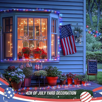 JMEXSUSS 400 LED Red White and Blue String Lights Outdoor, Plug in | 132FT 4th of July Lights Indoor, 8 Modes Patriotic String Light for Memorial Day Independence Day Decoration, with Remote