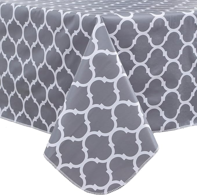 Heavy Duty Vinyl Tablecloth with Flannel Backing Waterproof Oil-Proof Plastic Table Cloth Stain-Resistant Wipeable Rectangle or Square Table Cover for Indoor and Outdoor (Quatrefoil,52x70 Inch)