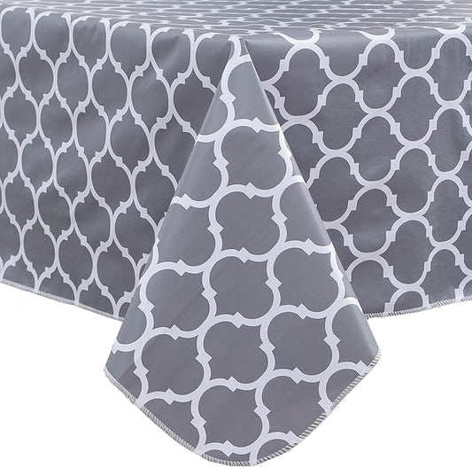 Heavy Duty Vinyl Tablecloth with Flannel Backing Waterproof Oil-Proof Plastic Table Cloth Stain-Resistant Wipeable Rectangle or Square Table Cover for Indoor and Outdoor (Quatrefoil,54x54 Inch)