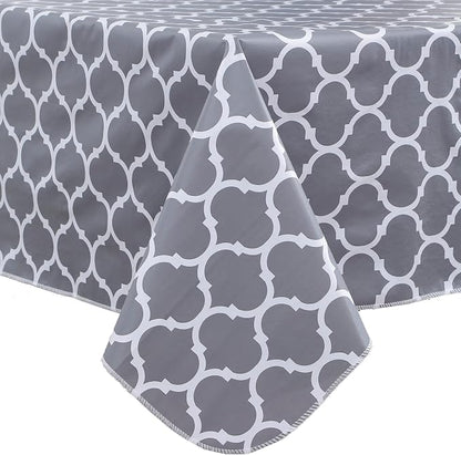 Heavy Duty Vinyl Tablecloth with Flannel Backing Waterproof Oil-Proof Plastic Table Cloth Stain-Resistant Wipeable Rectangle or Square Table Cover for Indoor and Outdoor (Quatrefoil,60x102 Inch)