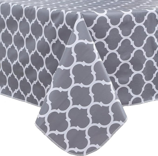 Heavy Duty Vinyl Tablecloth with Flannel Backing Waterproof Oil-Proof Plastic Table Cloth Stain-Resistant Wipeable Rectangle or Square Table Cover for Indoor and Outdoor (Quatrefoil,60x102 Inch)