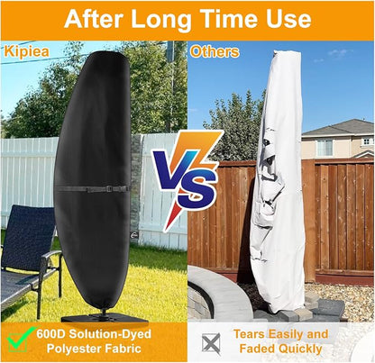 Patio Umbrella Cover for 7'-11.5' Offset Umbrella, Upgraded 600D Heavy Duty Outdoor Umbrella Covers with Support Pole and Zipper