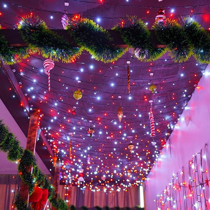 YEGUO 165ft 500 LED String Lights Indoor, Red and White Christmas Light Outdoor Waterproof, 8 Modes Green Wire Plug in with Timer Memory