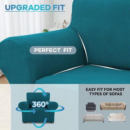 LURKA Stretch Chair Cover for Sofa, 1 Piece Armchair Slipcover, Peacockblue | Soft Stretch Jacquard, Fits 31"-55" Armchairs, Elastic Bottom for Secure Fit, Machine Washable, Pet & Kid Friendly