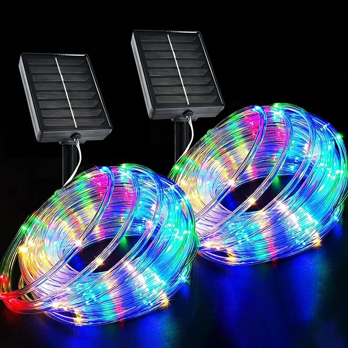Solar Rope Lights Outdoor, 2 Packs Total 144FT 400LED Solar String Lights with 8 Lighting Modes, Waterproof Solar Powered Fairy Lights for Party Garden Yard Home Holiday Tree Decoration, Multicolor