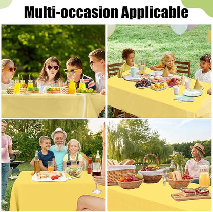 Smiry Disposable Table Cloth 3 Pack, 54 x 108 Inch Waterproof Plastic Tablecloth, Decorative Rectangle Table Covers for Party, Birthday, Picnic, Yellow