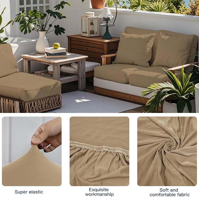 Outdoor Cushion & Pillow Cover Set, 8 Seat Covers + 4 Pillow Covers | Stretch Fit, Replacement, Washable and Reusable Furniture Protectors, Fits most patio furniture cushion covers, Cover Only