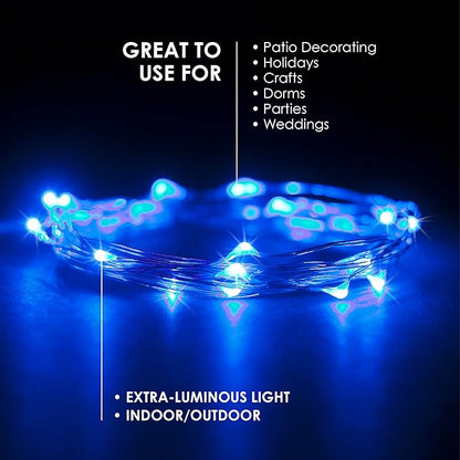 2-Pack 20 LED Wire Twinkle Fairy Lights, Battery Powered, Waterproof — Christmas, Holidays, Wedding, Party — Bedroom, Living Room — 6.5 Ft, Blue, Indoor & Outdoor