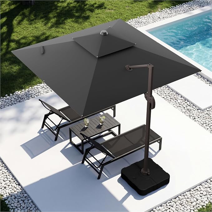 10x10FT Cantilever Outdoor Patio Umbrellas，Double Top Large Square Umbrella Heavy Duty 360°Rotation Offset Outdoor Sun Shade Umbrella for Garden Deck Pool Backyard Patio, Grey