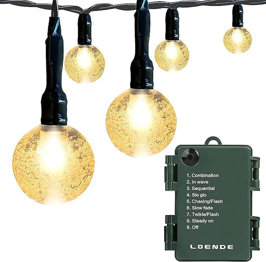 Battery Operated Globe String Lights, Crystal Globe String Lights 16ft 30 LED 8 Modes Waterproof String Lights with Timer for Backyard Garden Balcony Pergola Wedding Party Decor(Warm White)