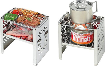 Captain Stag UG-45 3-in-1 Barbecue Stove, Open-Air Grill, Collapsible Kamado, Smart B6 Model, Bag Included, 3 Adjustable Levels, Multi-Panel Set, Silver