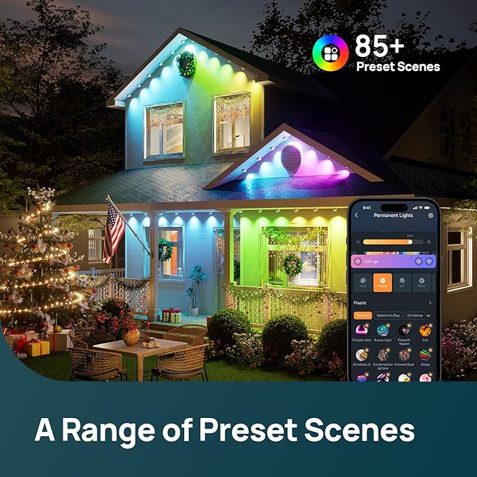 Linkind Permanent Outdoor Lights HP5,Smart AI RGBTW 150ft Christmas Lights, 85 Scenes Modes for Daily Holiday Christmas Decorations,IP67 Waterproof, Compatible with Alexa,Google Assistant