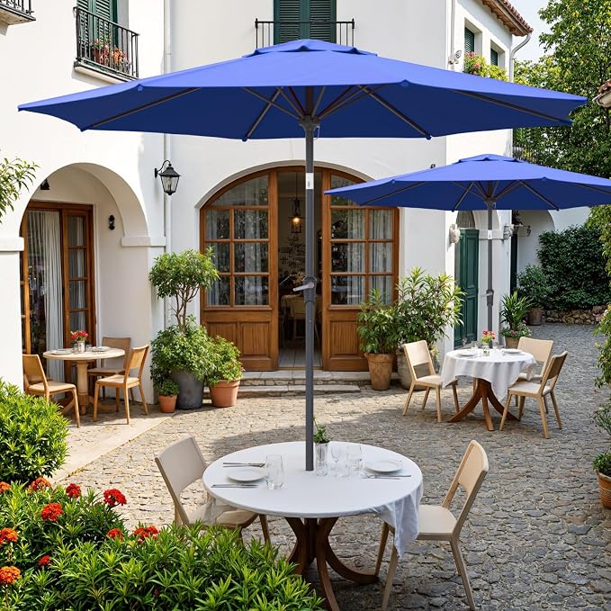 Outdoor Patio Umbrella, Table Umbrella with Push Button Tilt and Crank, 8 Ribs Market Umbrella