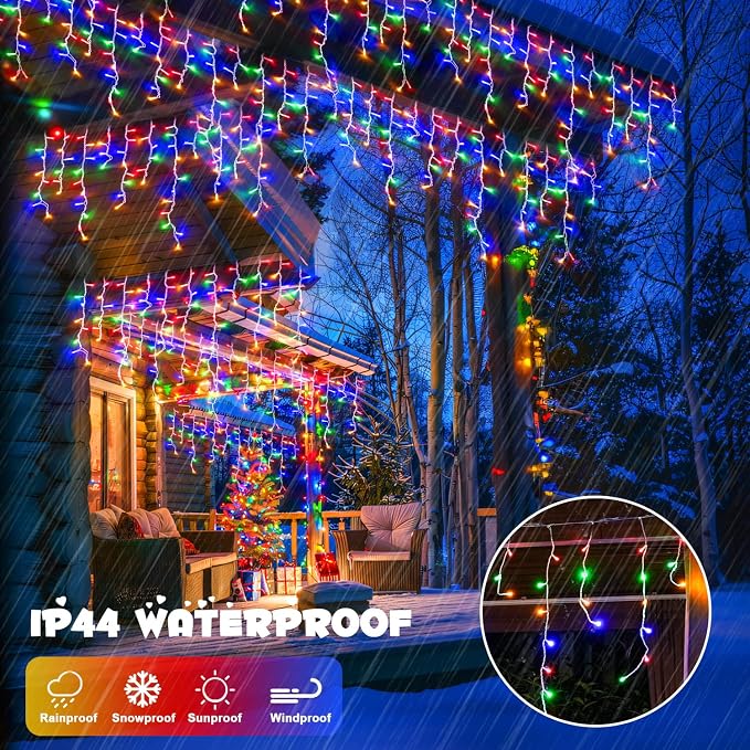 JMEXSUSS 800 LED Christmas Icicle Lights Outdoor Plug in | Multicolor Waterproof, 8 Modes with 160 Drops for House Holiday Party Eave Christmas Decorations
