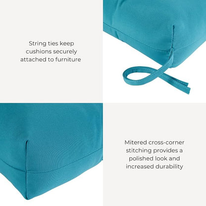 Outdoor Tufted High-Back Chair Cushions, One-Piece Hinged Seat and Back Design, Reversible with 4 Ties, Durable Polyester Fabric, Recycled Fiber Fill - Single, Teal