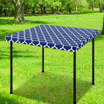 Smiry Picnic Fitted Table Cover, Square Flannel Backed Vinyl Tablecloth | Waterproof Elastic Stretch Table Cloth, Wipeable Plastic Tablecloth for Camping, Indoor & Outdoor (Navy, 36" x 36")