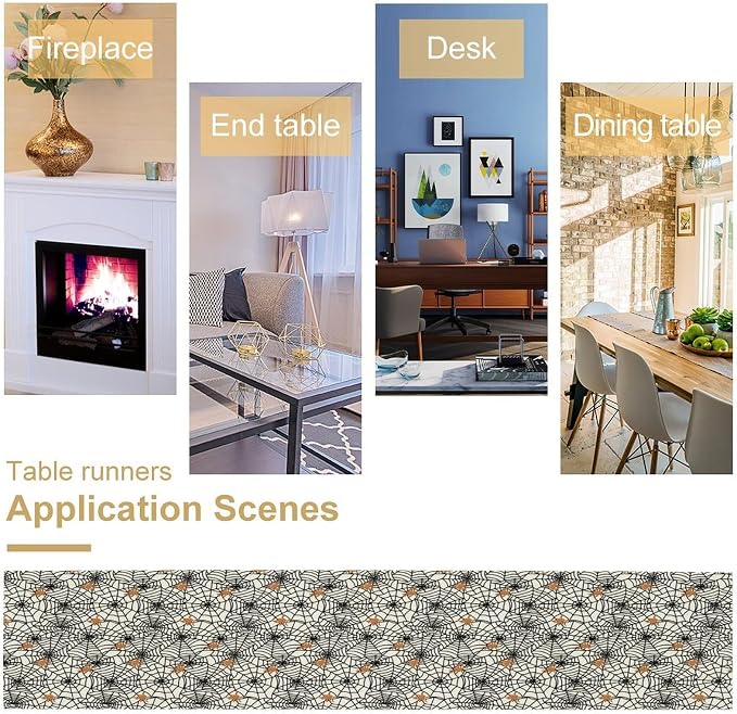 Web Spider Table Runner Classic Halloween Tabletop Decoration Fall Seasonal Kitchen Dinning Decor for Holiday Home Party Indoor Outdoor 13x70 Inch