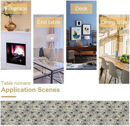 Web Spider Table Runner Classic Halloween Tabletop Decoration Fall Seasonal Kitchen Dinning Decor for Holiday Home Party Indoor Outdoor 13x120 Inch