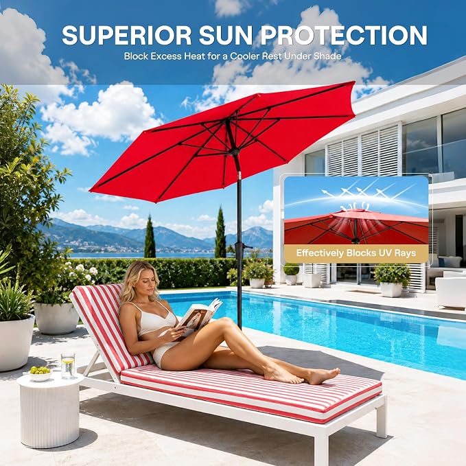 Sannwsg Outdoor Patio Umbrella,Table Umbrella with Push Button Crank,Market Umbrella with 8 Sturdy Ribs,Yard Umbrella