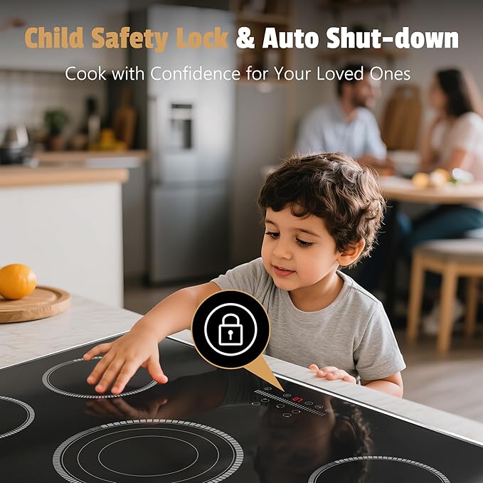 36 Inch Electric Cooktop, 5 Burner Stove Top with Slide Control, 9200W Electric Stove with Child Lock, Timer & Pause Function 36" Glass Cooktop, 220V Hard Wire(No Plug)