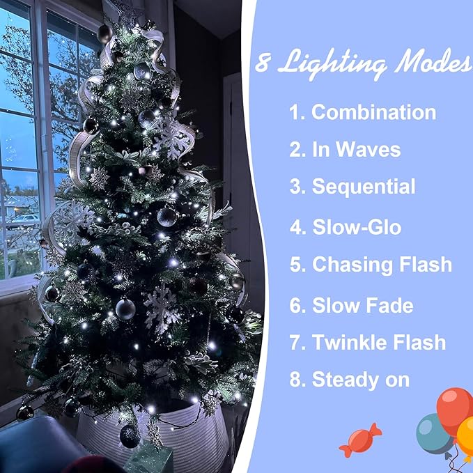 QITONG 500LED White String Lights, 165ft Christmas Lights Outdoor Waterproof with Plug in, Green Wire Twinkle Tree Lights Indoor with 8 Modes