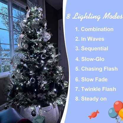 QITONG 500LED White String Lights, 165ft Christmas Lights Outdoor Waterproof with Plug in, Green Wire Twinkle Tree Lights Indoor with 8 Modes