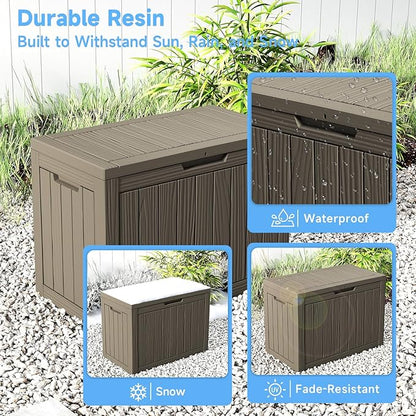 55-Gallon Outdoor Storage Box, Waterproof Deck Box for Patio Cushions, Garden Tools, Pool Accessories, Lockable Outside Storage Bin for Backyard & Deck (Grey)