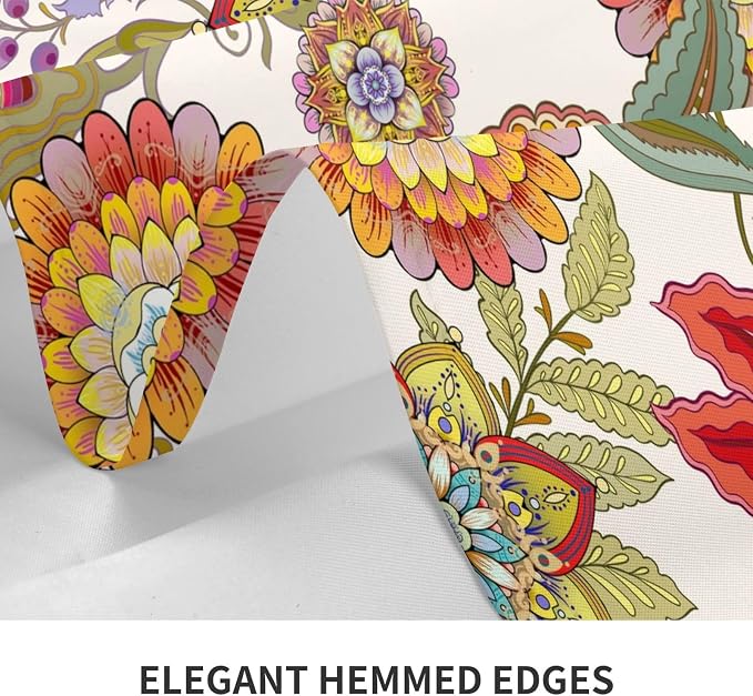 Rectangle 54"x72" Boho Floral Tablecloth Flower Colorful Decorative | Washable Table Cloth for Kitchen Dining Parties Picnic Birthday Spring Summer Farmhouse Home Decor