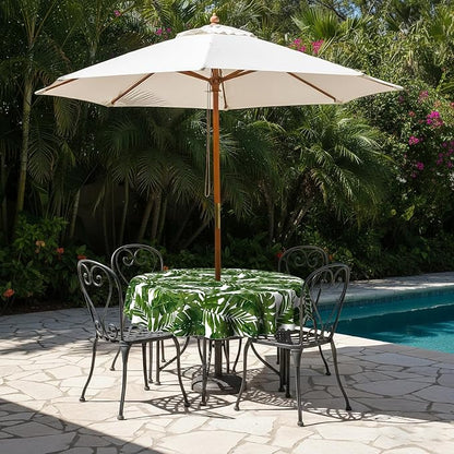 LVTXIII Outdoor Tablecloth with Umbrella Hole and Zipper, 60 Inch Water-Repellent Patio Table Cloth, Round Table Covers for Backyard Garden, Palm Green