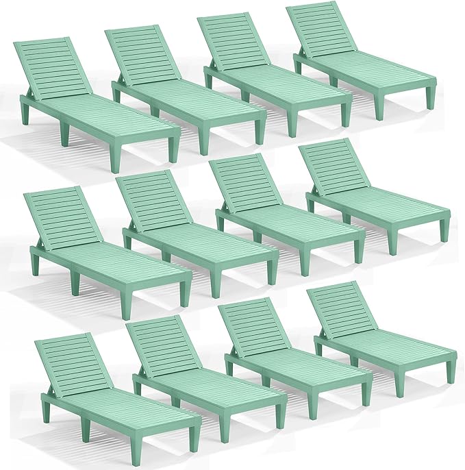 Nestl Sun Tanning Chair - Sage Green Chaise Lounge Chair Outdoor, Lightweight Pool Lounge Chairs Set of 12, Adjustable 5-Position Reclining Lawn Chair, Waterproof Beach Outdoor Lounge Chairs