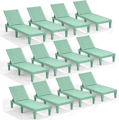 Nestl Sun Tanning Chair - Sage Green Chaise Lounge Chair Outdoor, Lightweight Pool Lounge Chairs Set of 12, Adjustable 5-Position Reclining Lawn Chair, Waterproof Beach Outdoor Lounge Chairs