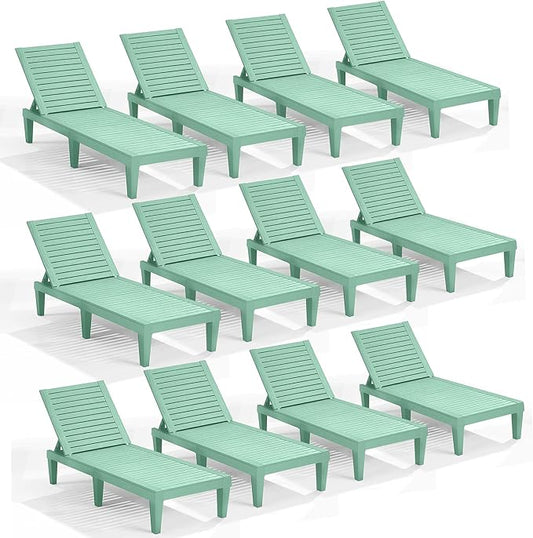 Nestl Sun Tanning Chair - Sage Green Chaise Lounge Chair Outdoor, Lightweight Pool Lounge Chairs Set of 12, Adjustable 5-Position Reclining Lawn Chair, Waterproof Beach Outdoor Lounge Chairs