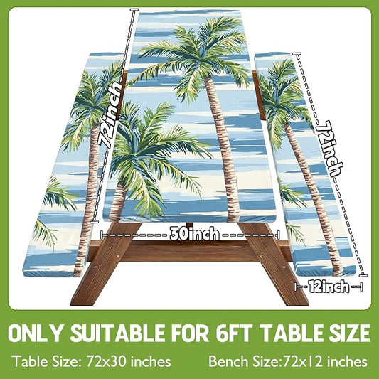 Picnic Table Cover with Bench Covers Waterproof Elastic Rectangle Reusable Folding Tablecloth Manteles Mantelería Camping Essentials Rv Car Travel Supplies Table Cloth Outdoor Road Trip Camper Gifts