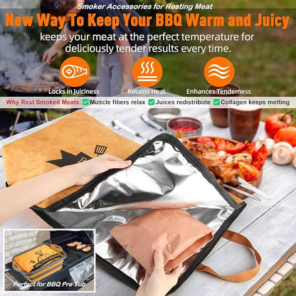BBQ Blanket for Resting Meat-Air Fryer/Dough/Kitchen/Smoker Accessories Party Picnic Camping-Insulated Bag for Brisket/Pork Shoulder/Turkey-Anniversary Birthday Gift for Men (21in)