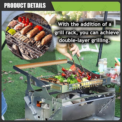 Flip Grill for BBQ, 360° Rotating Barbecue Grill, Stainless Steel Flipping Barbecue Grills, Grill Outdoor, Detachable Portable Charcoal Barbecue Grill for Picnic Yard Party