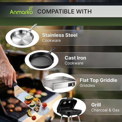 Anmarko Stainless Steel Spatula with Plastic Handle, Pancake Flipper, Kitchen Cooking Tool