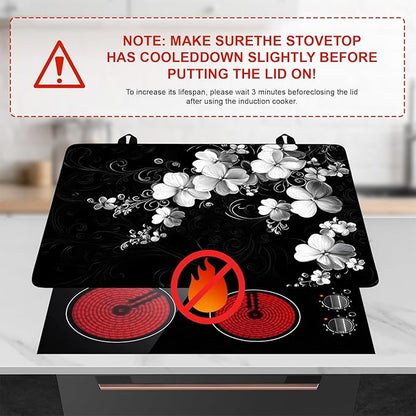 Stove Top Cover Retro Flower Gas Stove Top Cover for Home Decoration Kitchen Pad Non-Stick Washable Cooktop Covers Countertop Protector Keep Stove Clean 28"x20" (White flower-2)
