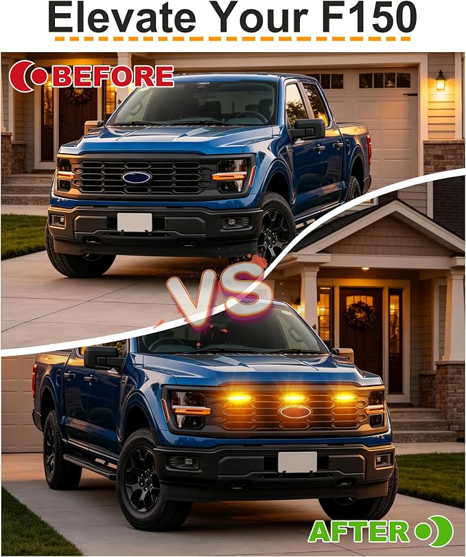 LED Grill Lights for Ford F150 2024-2026 Accessories XL Only, Amber | Direct-Snap F150 Front Grille Marker Lights, OEM-Style Fit, IP68 Waterproof, Raptor-Style Front-End Upgrade, Off-Road Ready