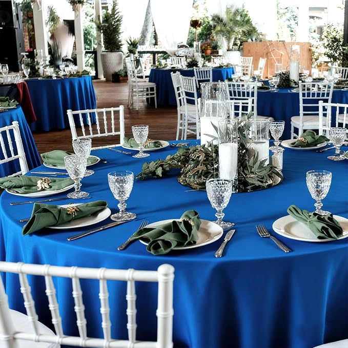 8 Pack Royal Blue Round Tablecloth 120 Inch | For 4Ft-7Ft Round Table, Wrinkle Resistant Table Cloth, Washable Polyester Fabric, For Wedding Party Banquet Buffet Camping