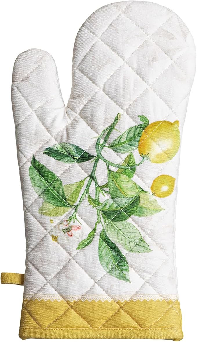 Maison d'Hermine Oven Gloves 100% Cotton Oven Mitt 7" x 13" with Loop Heat Resistant BBQ Cooking Gloves Baking Grilling Kitchen Hotel Home Farmhouse Spring Summer (Pack of 1, Limoncello)