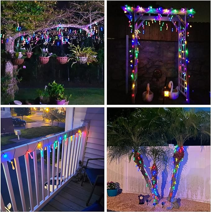 JMEXSUSS 2 Pack Solar String Lights Outdoor, Total 60LED 41.6FT, Water Drop | Outdoor Waterproof, Teardrop, 8 Modes Multi Colored Christmas Lights for Outside Garden Patio Yard Tree Christmas Decorations