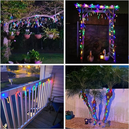 JMEXSUSS 2 Pack Solar String Lights Outdoor, Total 60LED 41.6FT, Water Drop | Outdoor Waterproof, Teardrop, 8 Modes Multi Colored Christmas Lights for Outside Garden Patio Yard Tree Christmas Decorations