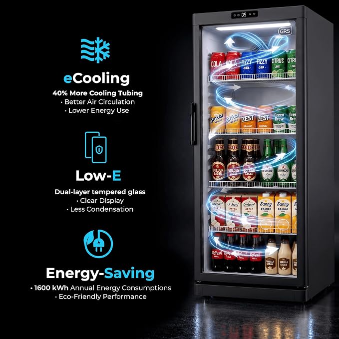 GRS Commercial Display Refrigerator, Glass Door Lock, Black, 6.0 Cu. Ft