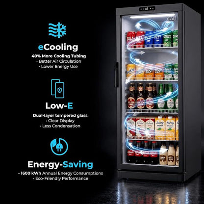 GRS Commercial Display Refrigerator, Glass Door Lock, Black, 6.0 Cu. Ft
