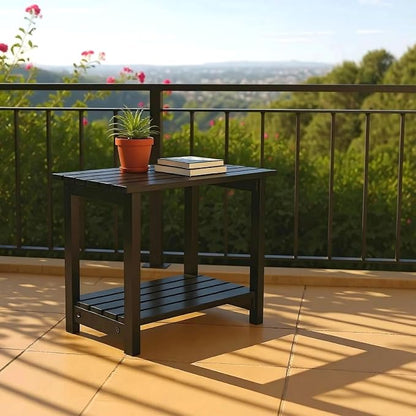 Shine Company Indoor/Outdoor Providence Rectangular Acacia Wooden Side Table, Black