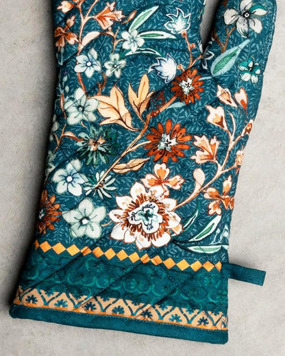 Maison d'Hermine Oven Gloves 100% Cotton Oven Mitt (7" x 13", Pack of 1) | With Loop Heat Resistant BBQ Cooking Gloves Baking Kitchen Handling Hot Pans Thanksgiving Christmas - Luxury Loft - Dark Teal