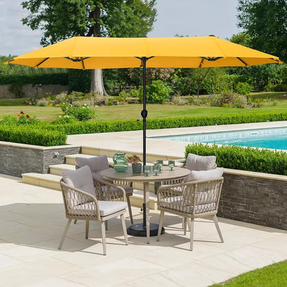 HERA'S PALACE 13 ft Large Double-Sided Twin Patio Umbrella, Outdoor Market Umbrella with Crank Handle, Powerful UV Protective, Gold Yellow