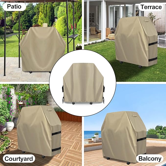 OutdoorLines Waterproof Heavy Duty BBQ Grill Cover - Universal Barbecue Grill Covers UV Resistant Barbeque Gas Grill Cover for Outdoor Outside Grill, 32L x 24W x 43H Inch, Camel