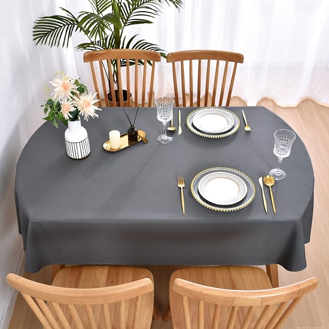 Wolkemer Oval Tablecloth 60 x 84 Inch Washable Fabric Table Cloth Solid Grey Table Cover for Dining Wedding Party Banquet Tabletop Decoration